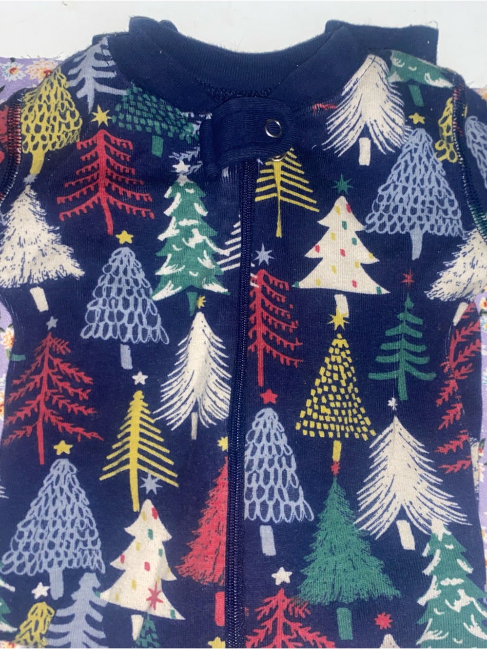 Hanna Andersson Navy Holiday Tree Zip One-Piece
